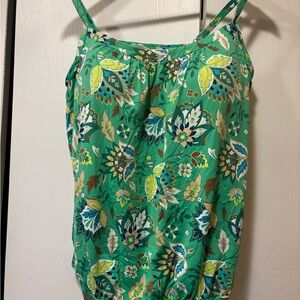 Lands' End Green Floral Spaghetti-Strap swim top